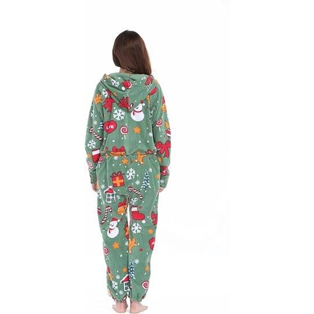 Christmas Snowman Gingerbread Man Pajamas Jumpsuit Hooded One Piece Adult - Picture 3 of 3